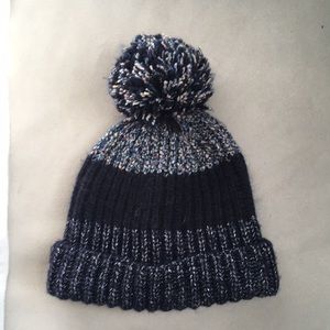 J.Crew winter hat navy blue sparkle pom pom women